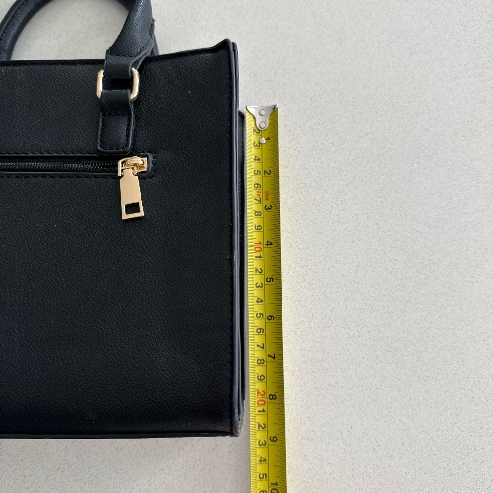 Black Structured Top Handle Crossbody Purse Faux Leather Basic Purse Everyday - Picture 8 of 13